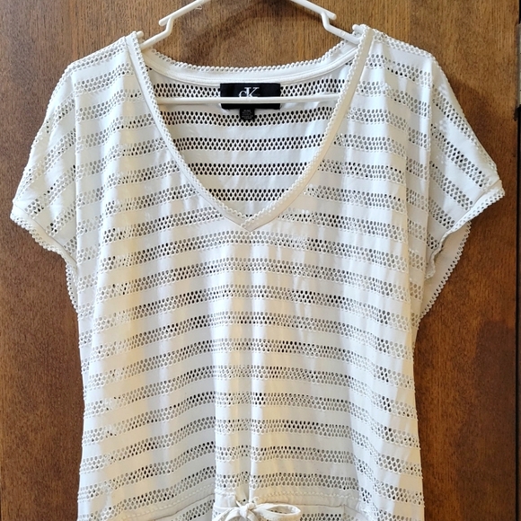 Calvin Klein Coverup Cream Off White Swim Sheer Dress Drawstring Waist XL - Picture 3 of 7